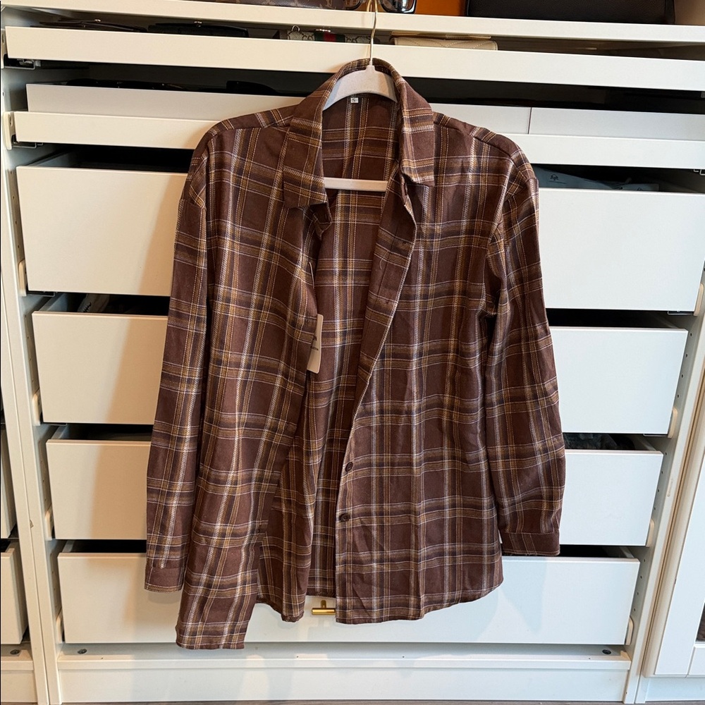 Brown plaid button up